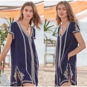 Sundance NWT Women’s Navy Evening Tide Tassel Floral Embroidered Tunic Small